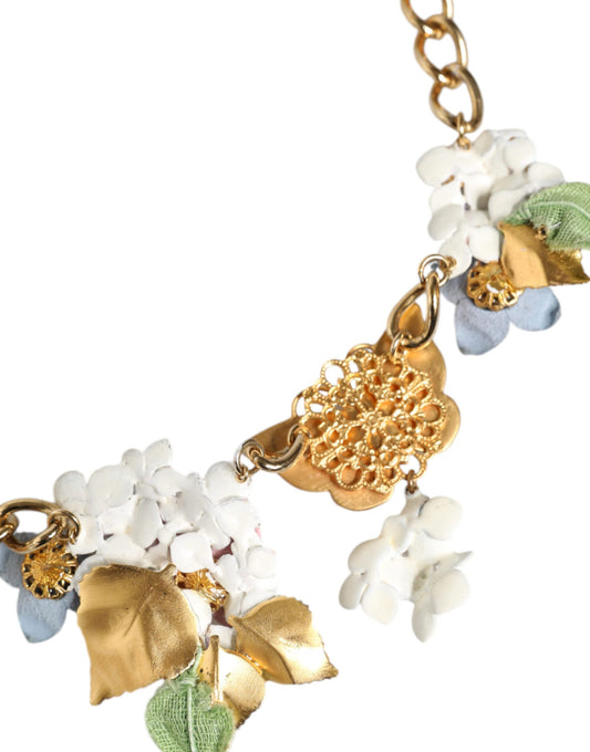 Dolce & Gabbana Multicolor Floral Decor Crystal Gold Brass Chain Necklace