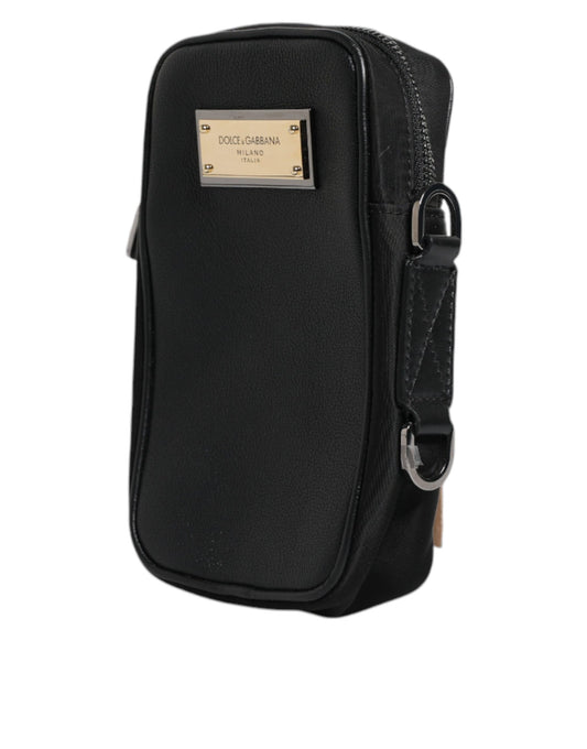 Dolce & Gabbana Black Grain Leather Logo Plaque Clutch Bag