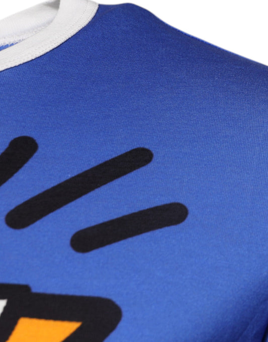 Dolce & Gabbana Blue Cotton Logo Print Crew Neck T-shirt