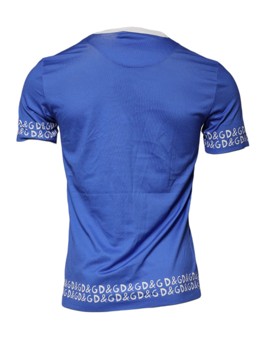 Dolce & Gabbana Blue Cotton Logo Print Crew Neck T-shirt