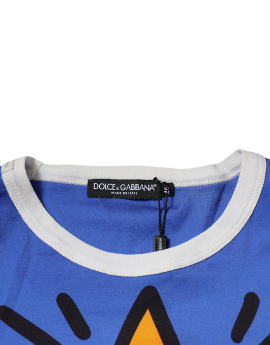 Dolce & Gabbana Blue Cotton Logo Print Crew Neck T-shirt