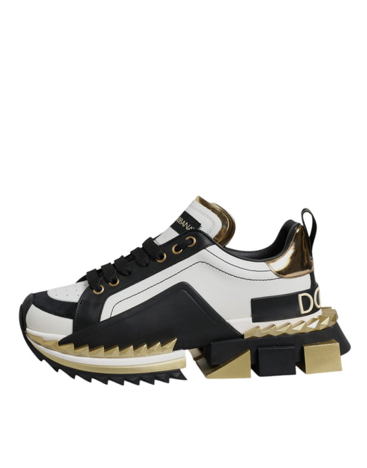 Dolce & Gabbana White Gold Black SUPER KING Sneakers Shoes