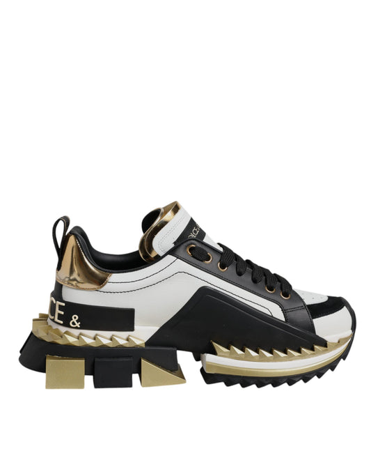 Dolce & Gabbana White Gold Black SUPER KING Sneakers Shoes