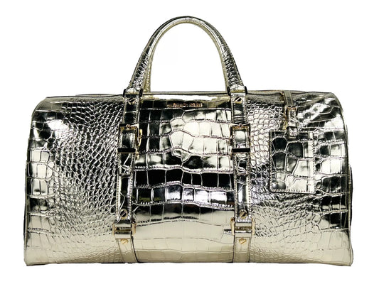 Michael Kors Bedford Travel XL Embossed Duffle Bag Weekender Gold
