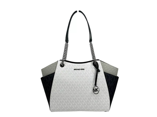 Michael Kors Jet Set Large Chain Shoulder Tote Bag Optic White Multi