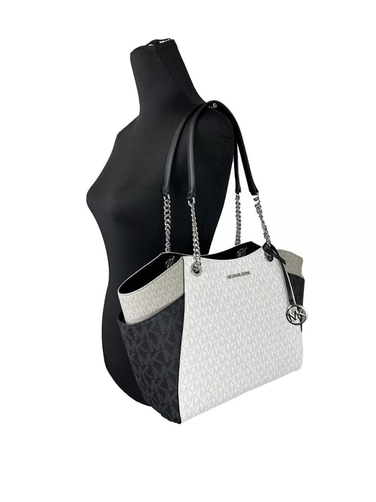 Michael Kors Jet Set Large Chain Shoulder Tote Bag Optic White Multi