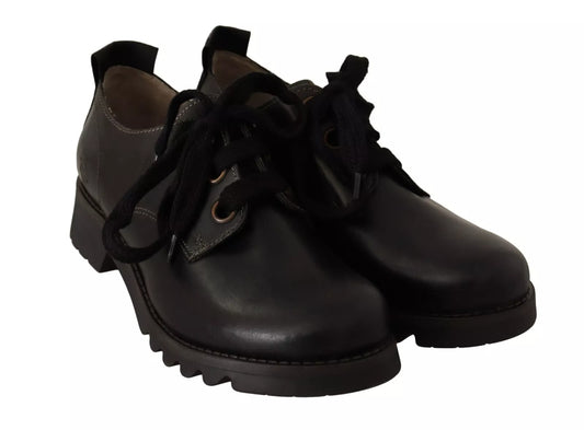 FLY LONDON Black Leather Low Top Lace Up Women Oxford Shoes