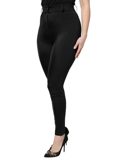 Dolce & Gabbana Black Nylon High Waist Slim Fit Pants
