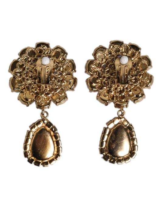 Dolce & Gabbana Purple Flower Pearl Teardrop Crystals Clip On Earrings