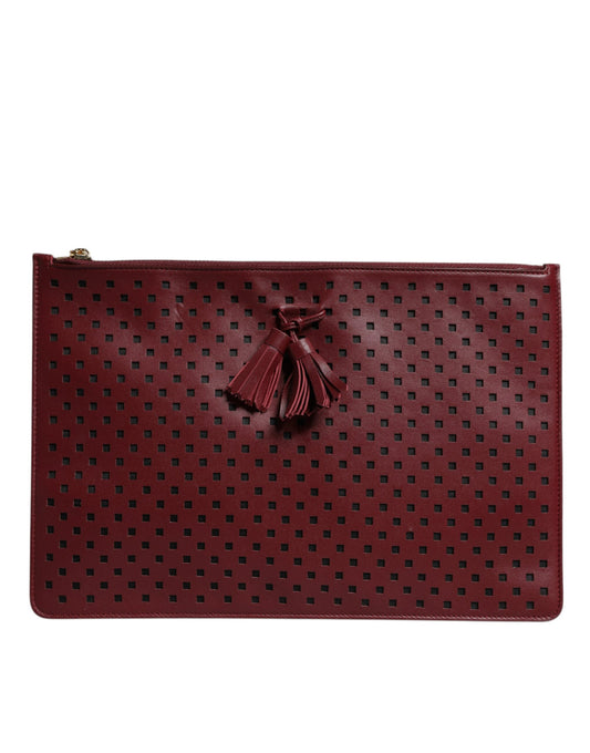 Dolce & Gabbana Burgundy Black Logo Embellished Men Zip Flat Pouch Bag