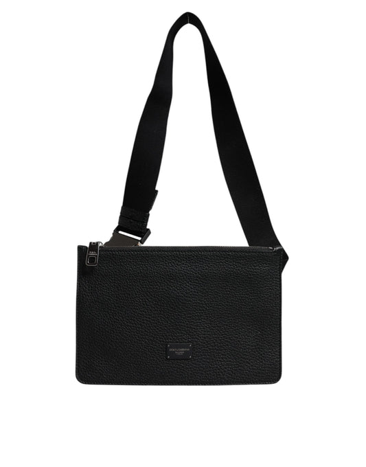 Dolce & Gabbana Black Leather Logo Plaque Purse Fanny Pack Bag