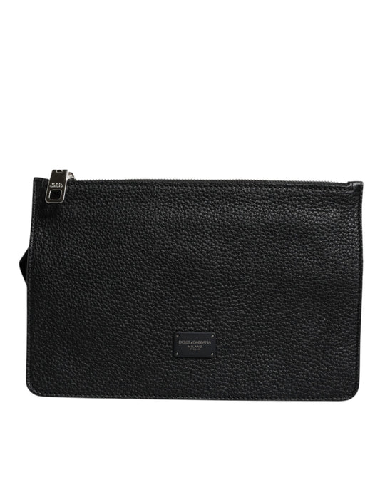 Dolce & Gabbana Black Leather Logo Plaque Purse Fanny Pack Bag