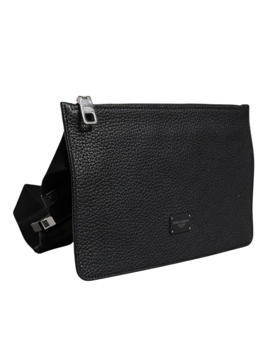 Dolce & Gabbana Black Leather Logo Plaque Purse Fanny Pack Bag