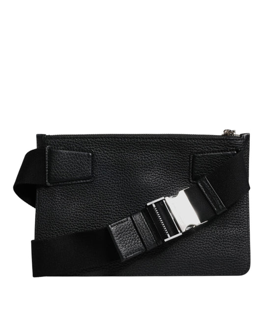 Dolce & Gabbana Black Leather Logo Plaque Purse Fanny Pack Bag