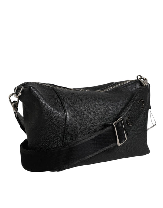 Dolce & Gabbana Black Leather Logo Plaque Shoulder Crossbody Bag