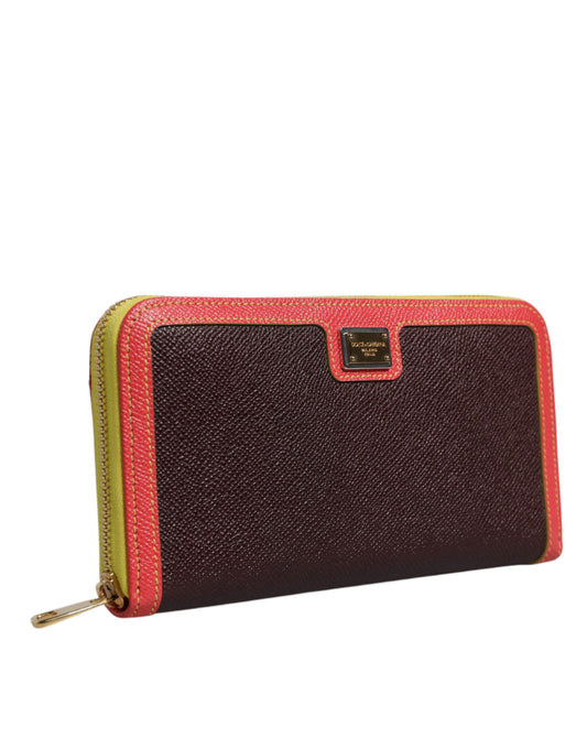Dolce & Gabbana Brown Textured Leather Zip Around Continental Wallet