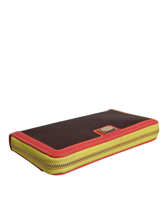 Dolce & Gabbana Brown Textured Leather Zip Around Continental Wallet