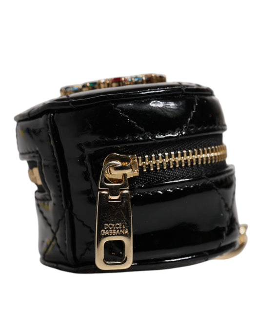 Dolce & Gabbana Black Lamb Leather DG Crystal Round Coin Purse Wallet