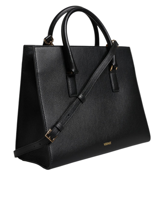 Versace Black Large Leather Top Handle Shoulder Crossbody Bag