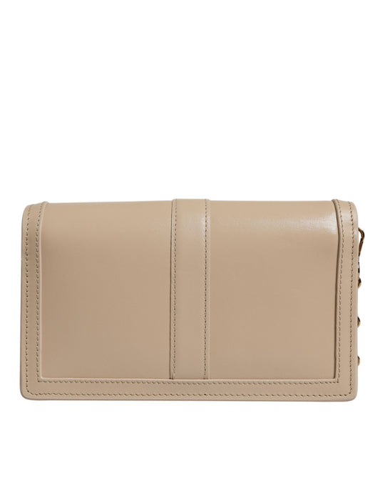 Versace Beige Gold Chain Calf Leather Wallet Crossbody Bag