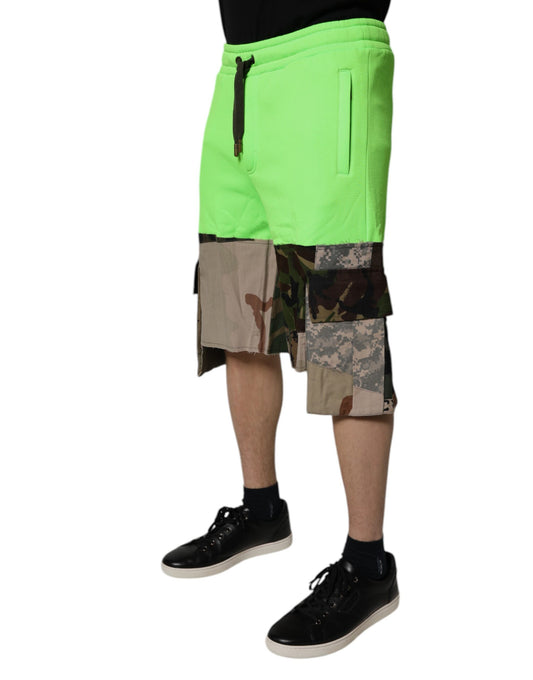 Dolce & Gabbana Green Patchwork Camouflage Men Cargo Shorts