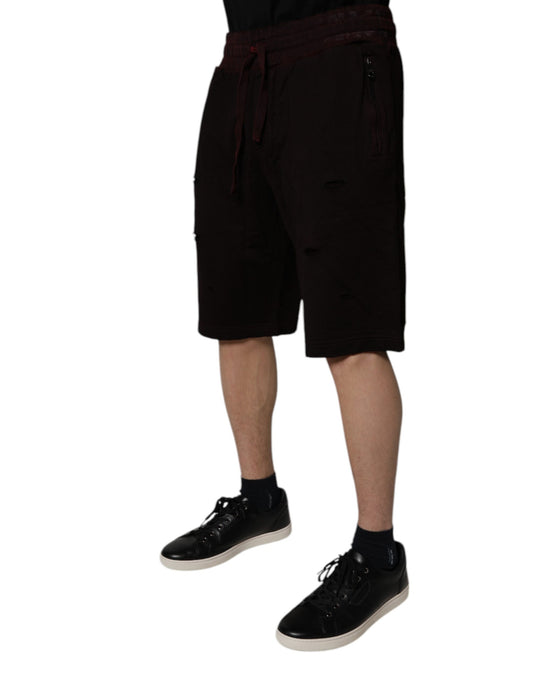 Dolce & Gabbana Maroon Cotton Logo Plaque Men Bermuda Shorts