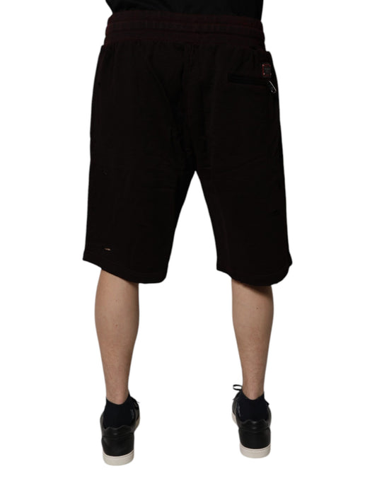 Dolce & Gabbana Maroon Cotton Logo Plaque Men Bermuda Shorts