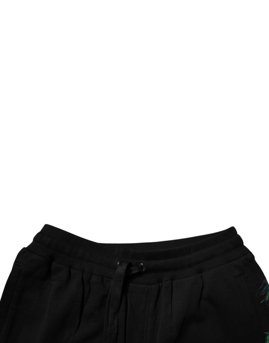 Dolce & Gabbana Black Cotton Logo Floral Print Bermuda Shorts