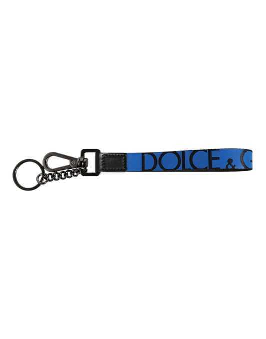 Dolce & Gabbana Blue Logo Nylon Silver Brass Men Holder Keychain Keyring