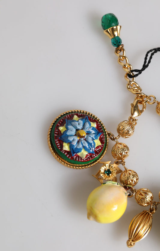Dolce & Gabbana Gold Tone Brass Filigree Ball Charm Lemon Logo Bracelet