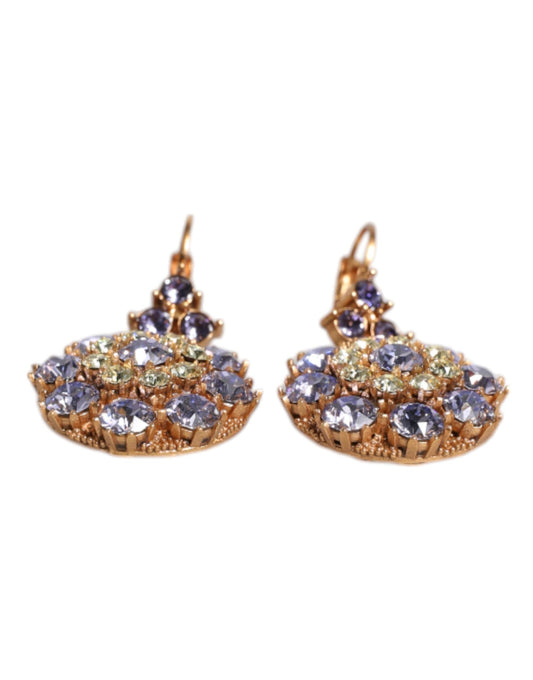 Dolce & Gabbana Earrings Brass Multicolor Floral Crystal Dangling Jewelry