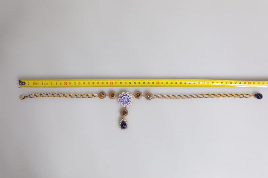 Dolce & Gabbana Gold Brass Floral Crystals Pearl Embellished Necklace