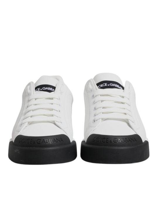 Dolce & Gabbana White Black Leather Low Top Sneakers Shoes