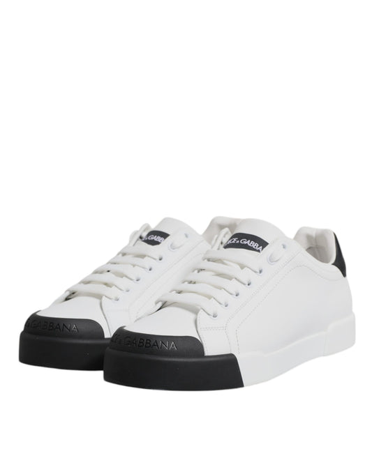 Dolce & Gabbana White Black Leather Low Top Sneakers Shoes