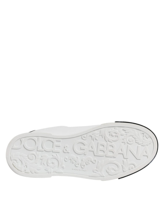 Dolce & Gabbana White Black Leather Low Top Sneakers Shoes