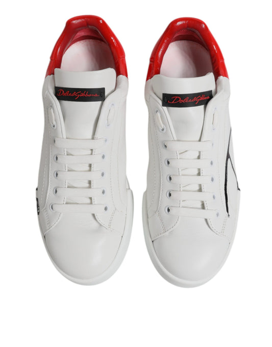 Dolce & Gabbana White Red Leather Low Top Men Sneakers Shoes
