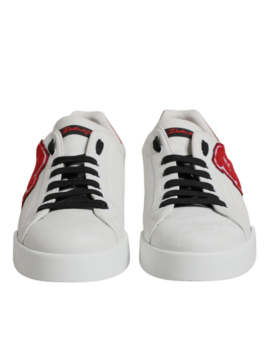 Dolce & Gabbana White Red DG Patch Low Top Sneakers Shoes