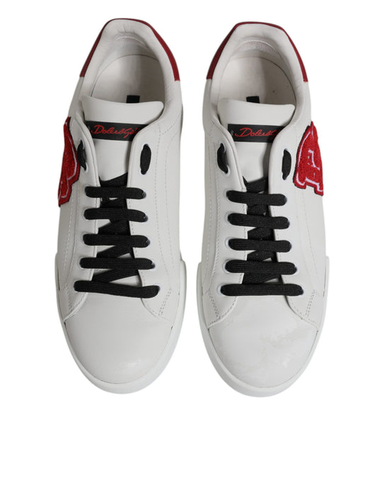 Dolce & Gabbana White Red DG Patch Low Top Sneakers Shoes