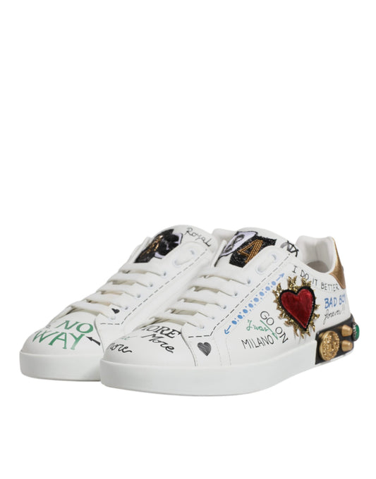 Dolce & Gabbana White Sacred Heart Patch Sneakers Shoes