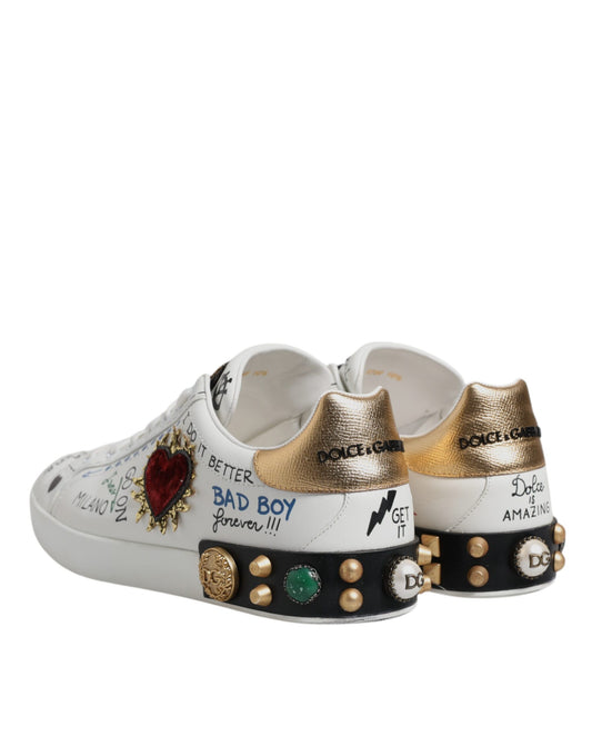 Dolce & Gabbana White Sacred Heart Patch Sneakers Shoes