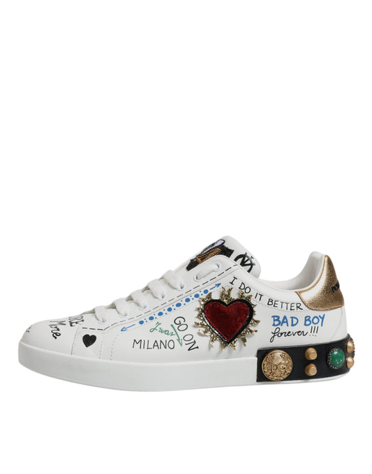 Dolce & Gabbana White Sacred Heart Patch Sneakers Shoes