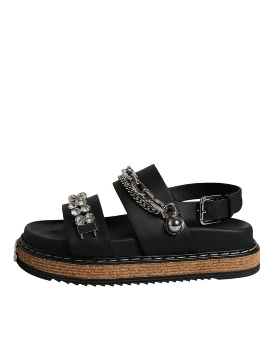 Dolce & Gabbana Black Crystal Embellish Strap Sandals Shoes