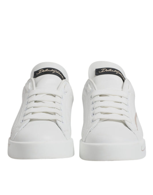 Dolce & Gabbana White Black Leather Low Top Sneakers Shoes