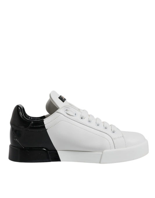 Dolce & Gabbana White Black Leather Low Top Sneakers Shoes