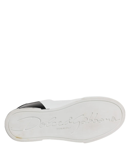 Dolce & Gabbana White Black Leather Low Top Sneakers Shoes
