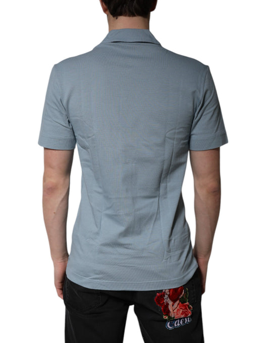 Dolce & Gabbana Blue Cotton Button Down Casual Men Polo Shirt