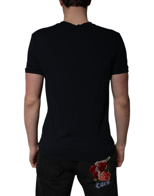 Dolce & Gabbana Black Cotton V-neck Short Sleeves Underwear T-shirt