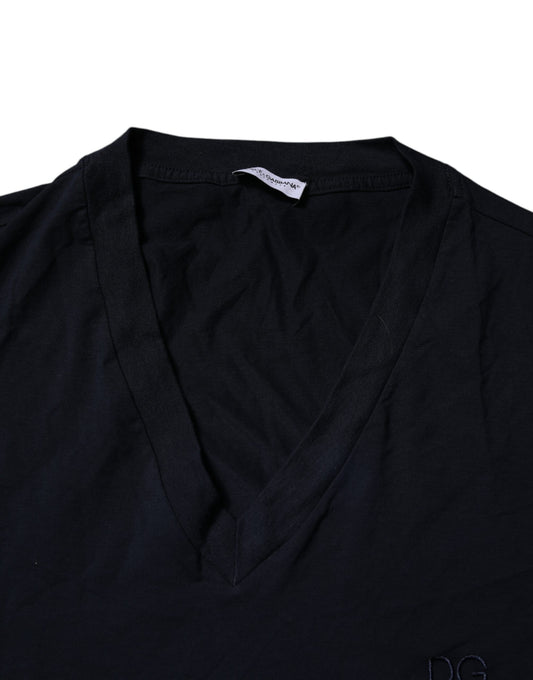 Dolce & Gabbana Black Cotton V-neck Short Sleeves Underwear T-shirt