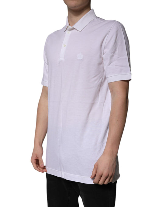 Dolce & Gabbana White Cotton Crown Collared Polo T-shirt