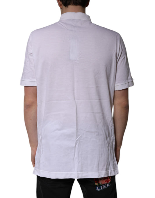 Dolce & Gabbana White Cotton Crown Collared Polo T-shirt